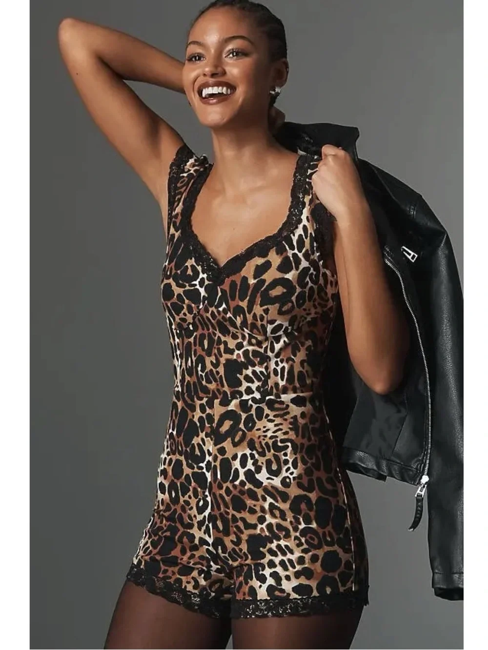 Anthropologie Maeve Leopard Cheetah Lace Trim Romper Size Medium NWT